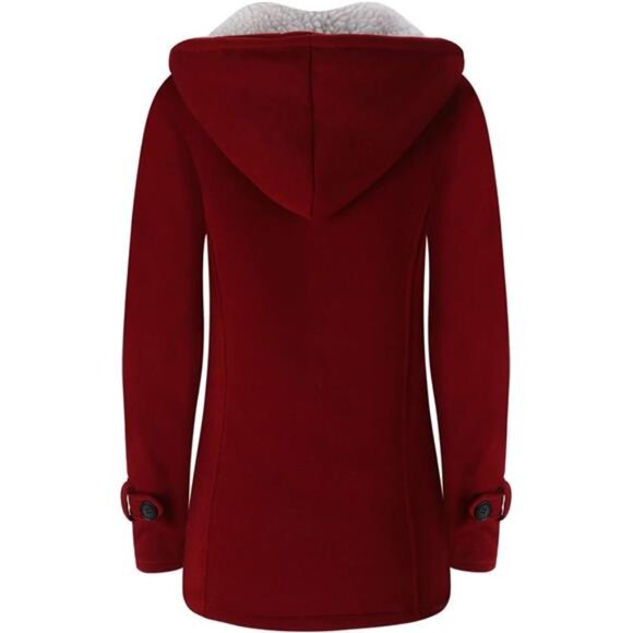 JiangWu Womens Fashion Horn Button Fleece Thicken Coat with Hood Winter Warm - Picture 2 of 12